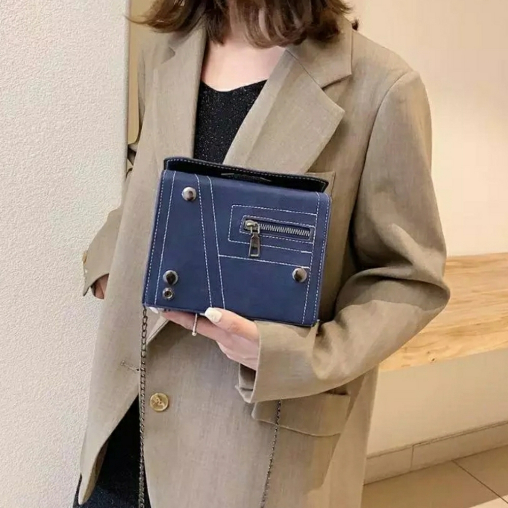 🧡IN STOCK 🧡Blue Square Flap Mini Handbag - Picture 1 of 8